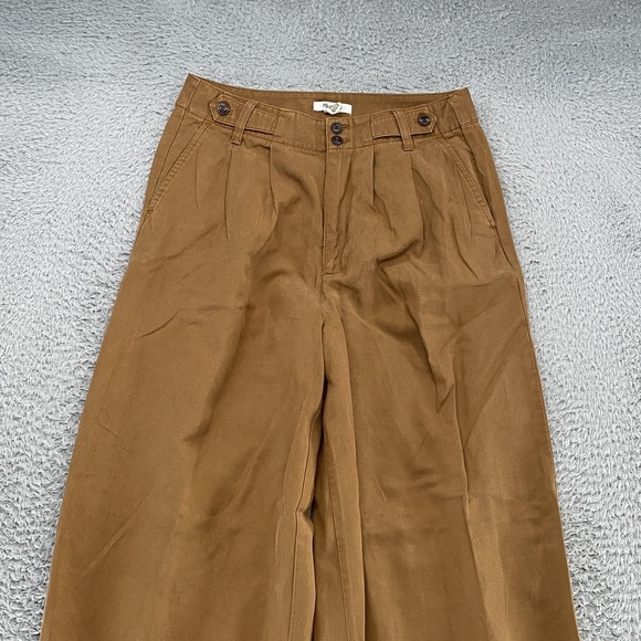 Madewell Trouser Pants Womens 8 Brown Pleated Wide Leg Relaxed Linen Minimalist - Picture 3 of 15